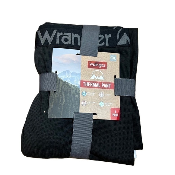 Wrangler Thermal Pants NWT Men’s 2X Black Moisture Wicking Gusset Recycled Yarn - Picture 1 of 3